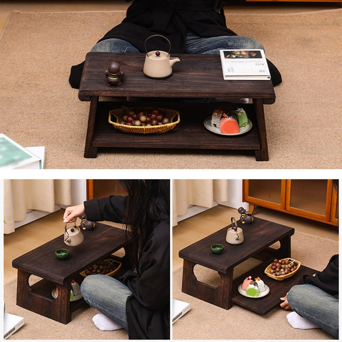 Mid-Century Foldable Coffee Table with Shelf 60x30x22cm M606794