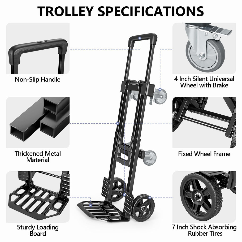 3-in-1 Convertible Dolly Cart 600LB Hand Truck with 6 Wheels P743330