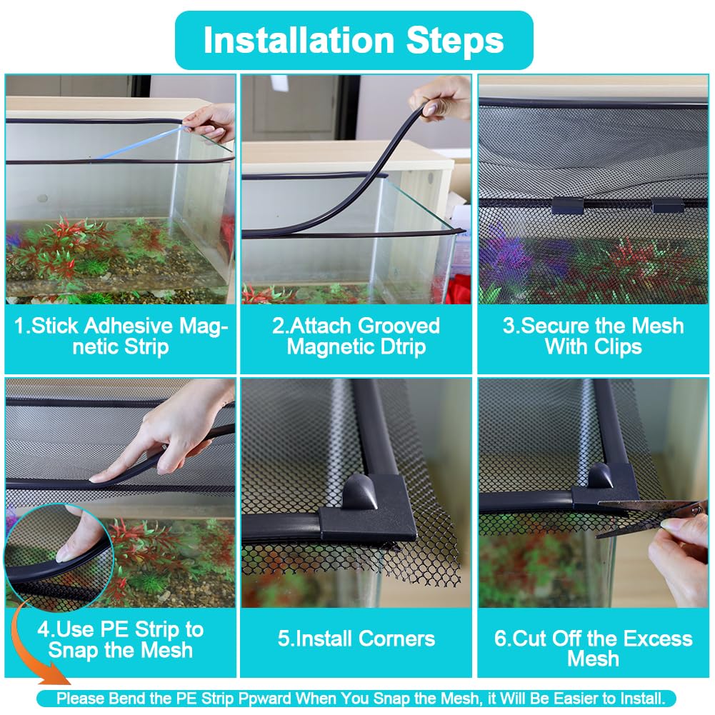 Magnetic Aquarium Cover Lid Anti-Jumping Net Adjustable Max 35''X19'' B16088