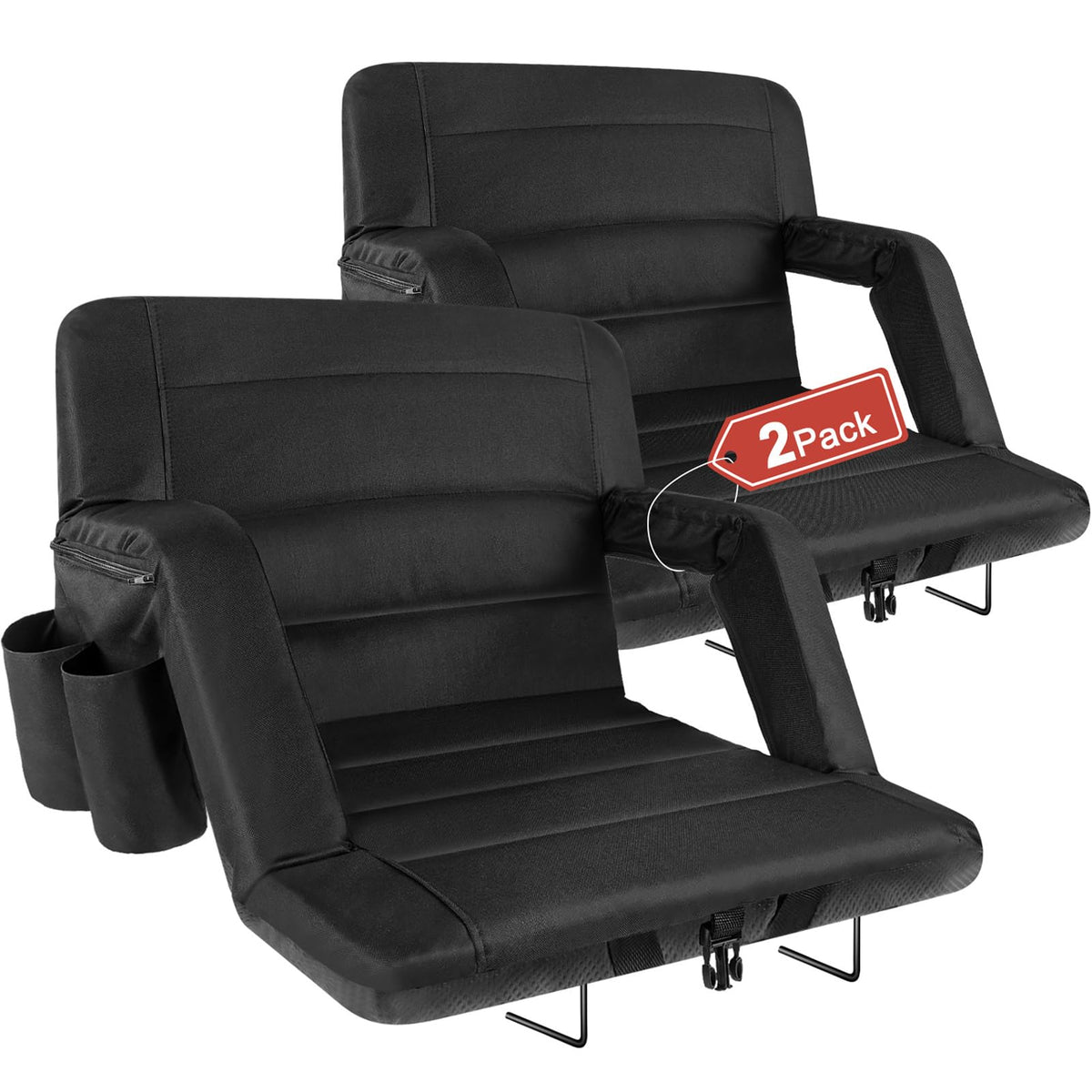 2 Pack Wide Waterproof Folding Stadium Seats with Back Support B1660