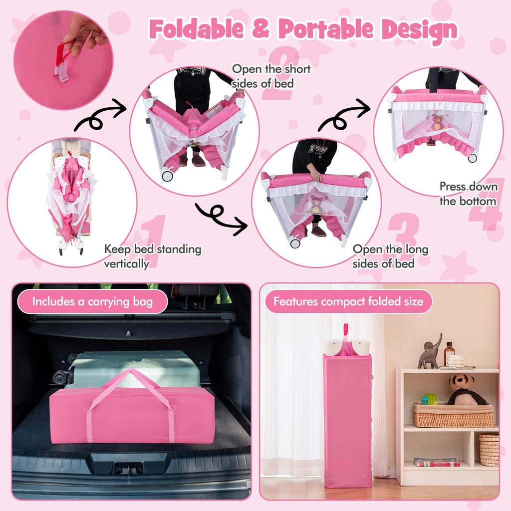 4 in 1 Pack and Play with Canopy, Portable Playard with Bassinet J564