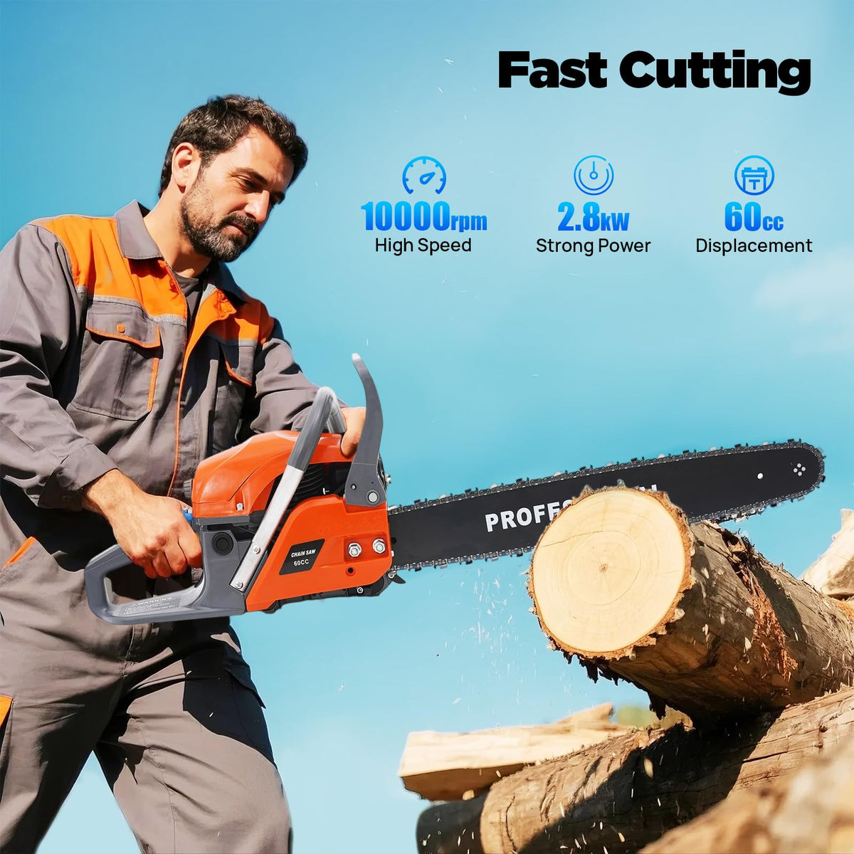 22 Inch 62cc 2-Stroke Gas Chainsaw H90629