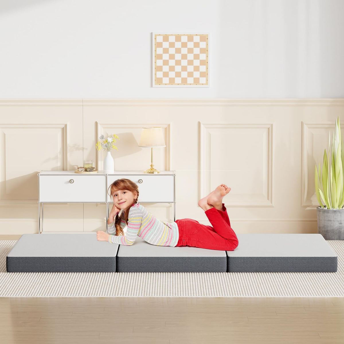 4 inch Tri Fold Memory Foam Mattress Topper with Washable Cover F348