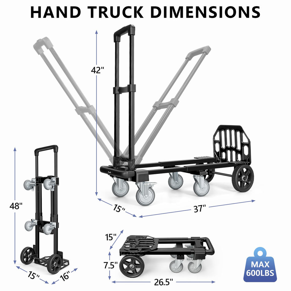 3-in-1 Convertible Dolly Cart 600LB Hand Truck with 6 Wheels P743330