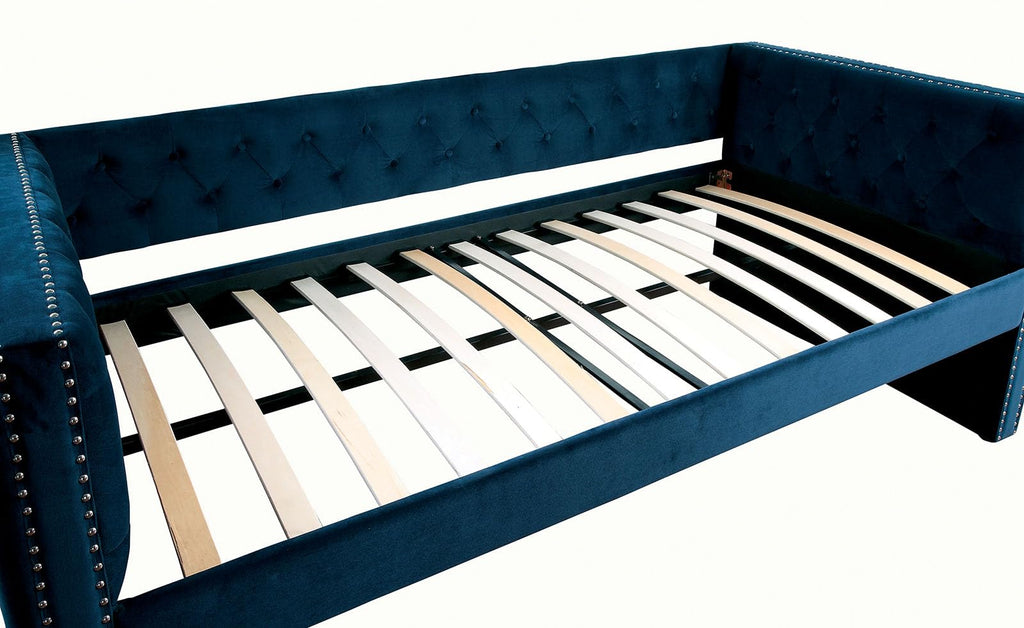 Navy Daybed with Trundle Button Tufted Upholstery R2895