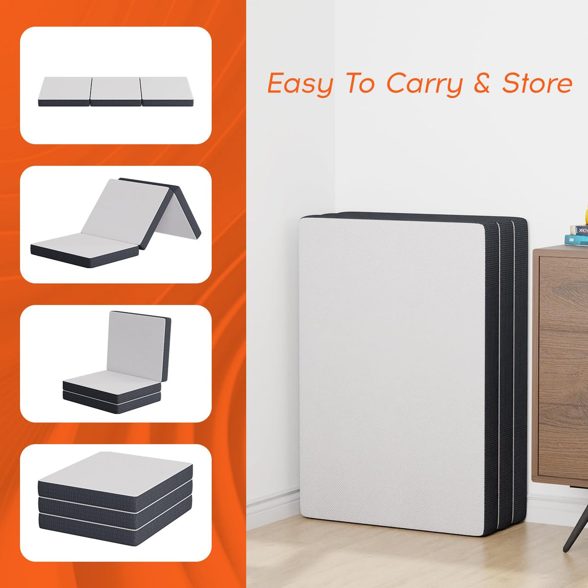 4 inch Tri Fold Memory Foam Mattress Topper with Washable Cover F348
