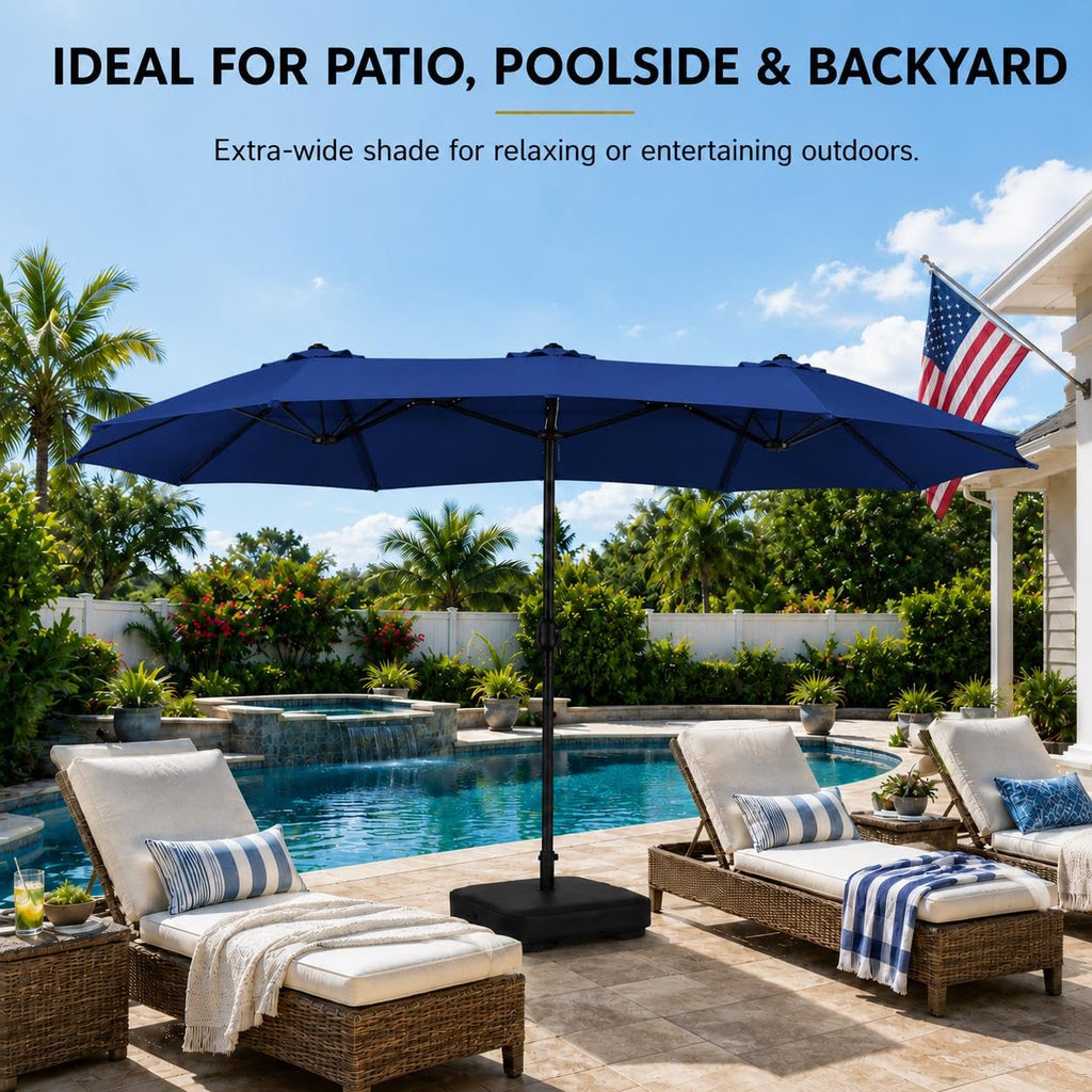 13FT Double-Sided Patio Umbrella with Base Navy Blue V2390