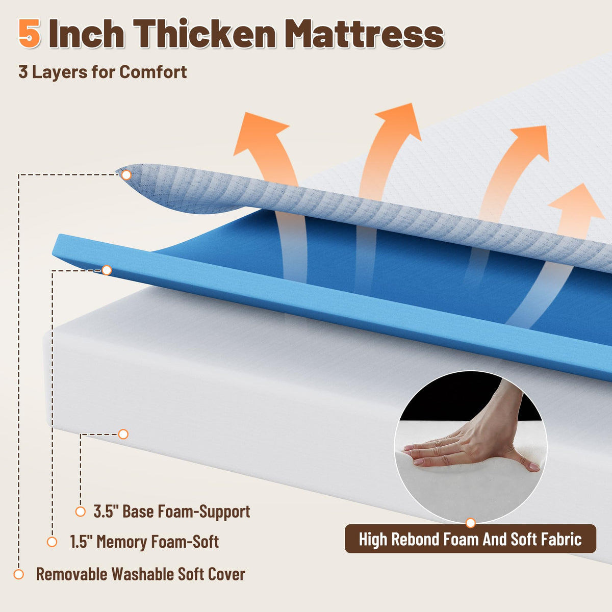 Full Size Folding Bed with Memory Foam Mattress U41469