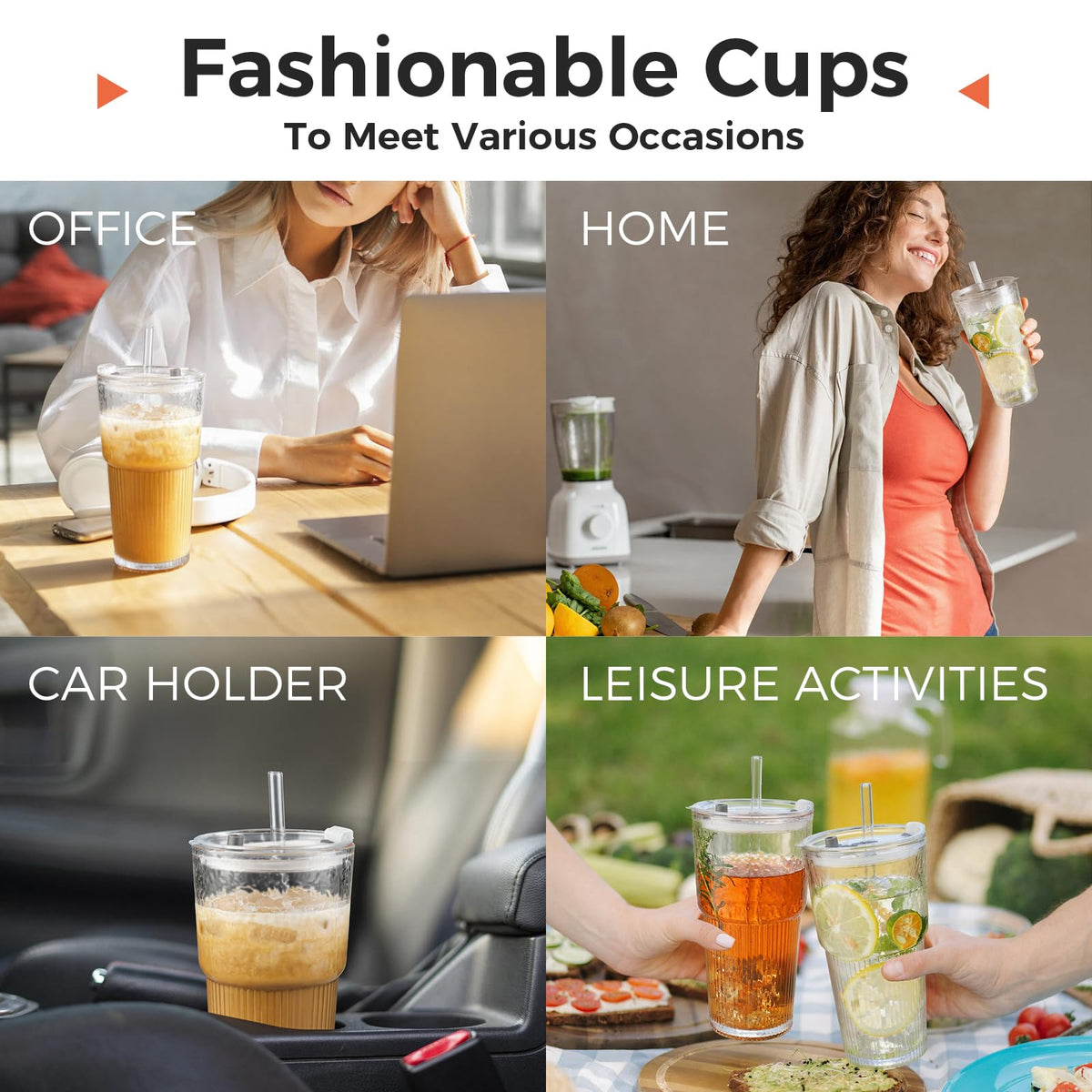 20oz Glass Cups with Lids and Straws, 2 PCS K161