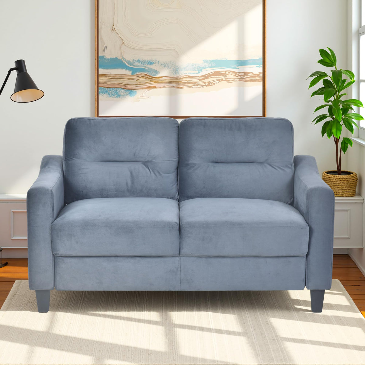 Light Gray Velvet Upholstered Loveseat Sofa I627