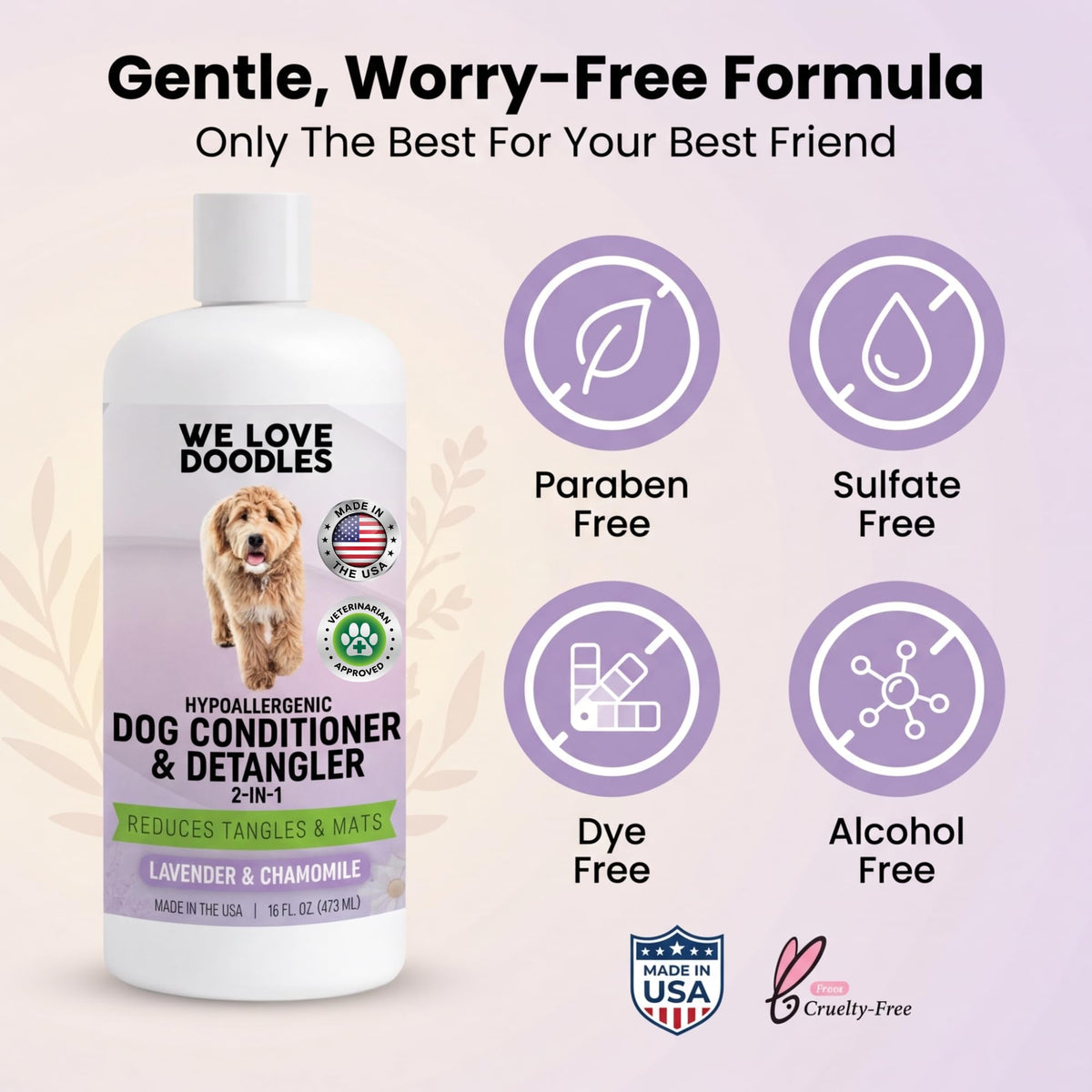 2-in-1 Dog Conditioner & Detangler, Lavender, 16OZ G303