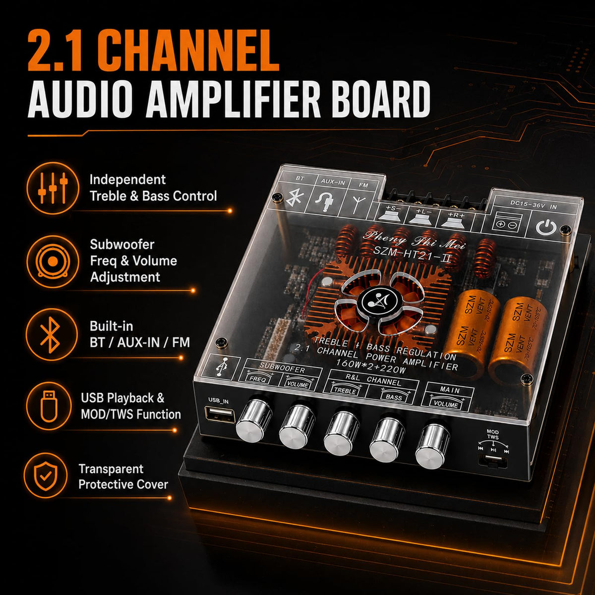 2.1 Channel Bluetooth 5.1 Amp Board 160W x 2 + 220W D24543