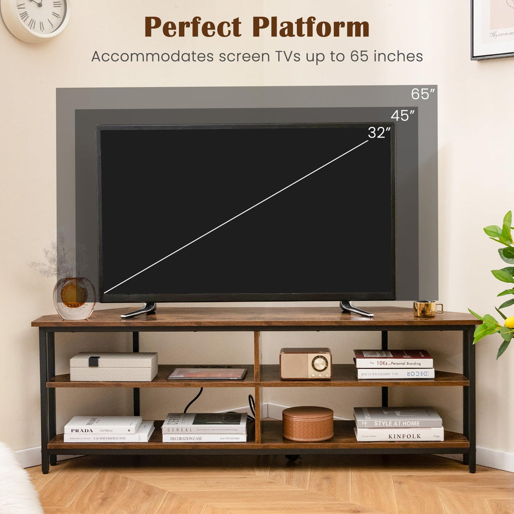 Corner TV Stand for TVs up to 65" with AC Outlets and Storage Shelves G29250