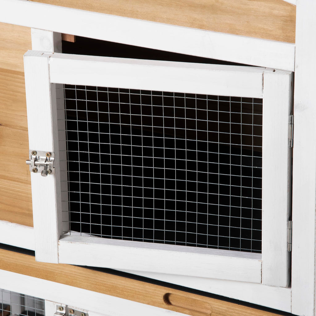 White Wooden Rabbit Hutch with Ramp N84984