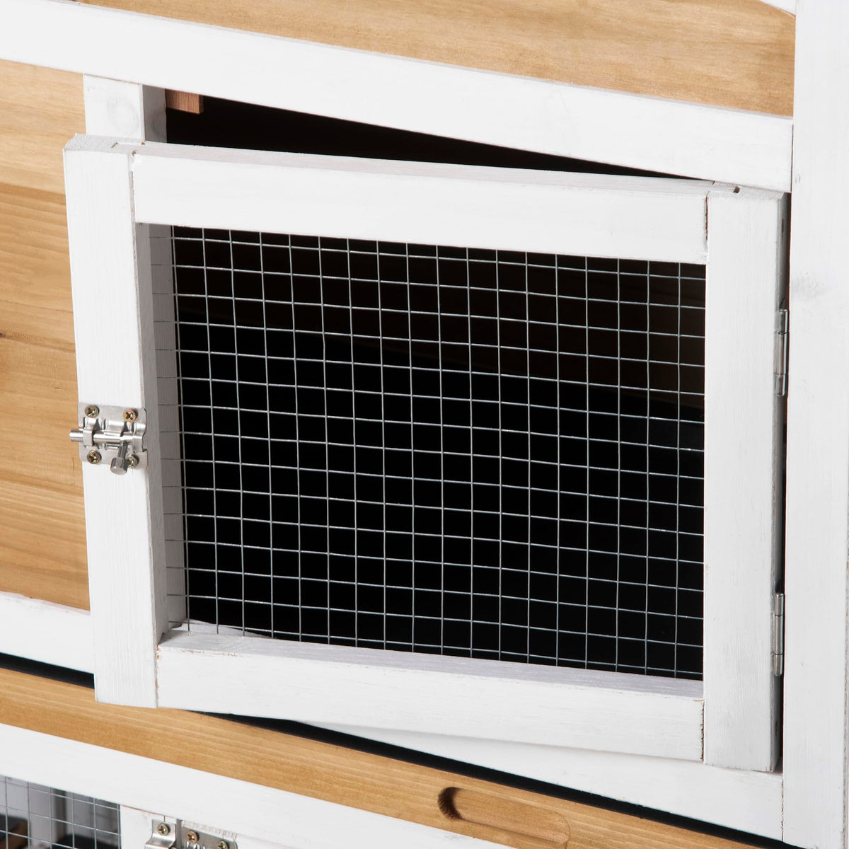 White Wooden Rabbit Hutch with Ramp N84984