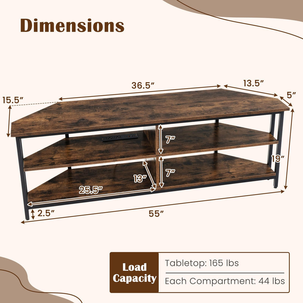 Corner TV Stand for TVs up to 65" with AC Outlets and Storage Shelves G29250
