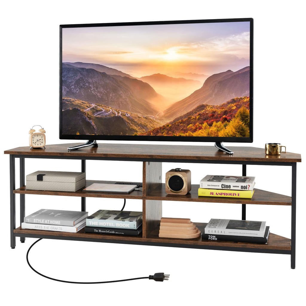 Corner TV Stand for TVs up to 65" with AC Outlets and Storage Shelves G29250