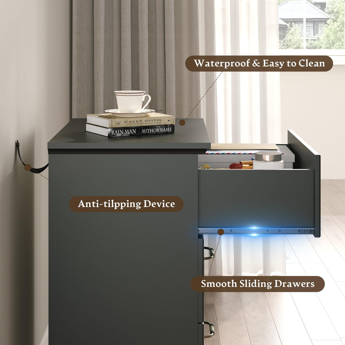 Black 3 Drawer Wood Dresser V848841