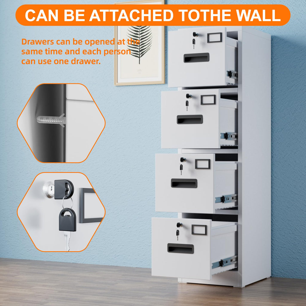 4 Drawer White Metal File Cabinet with Lock C1608