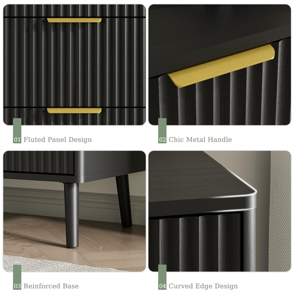 Black 9 Drawer Fluted Wood Dresser X340