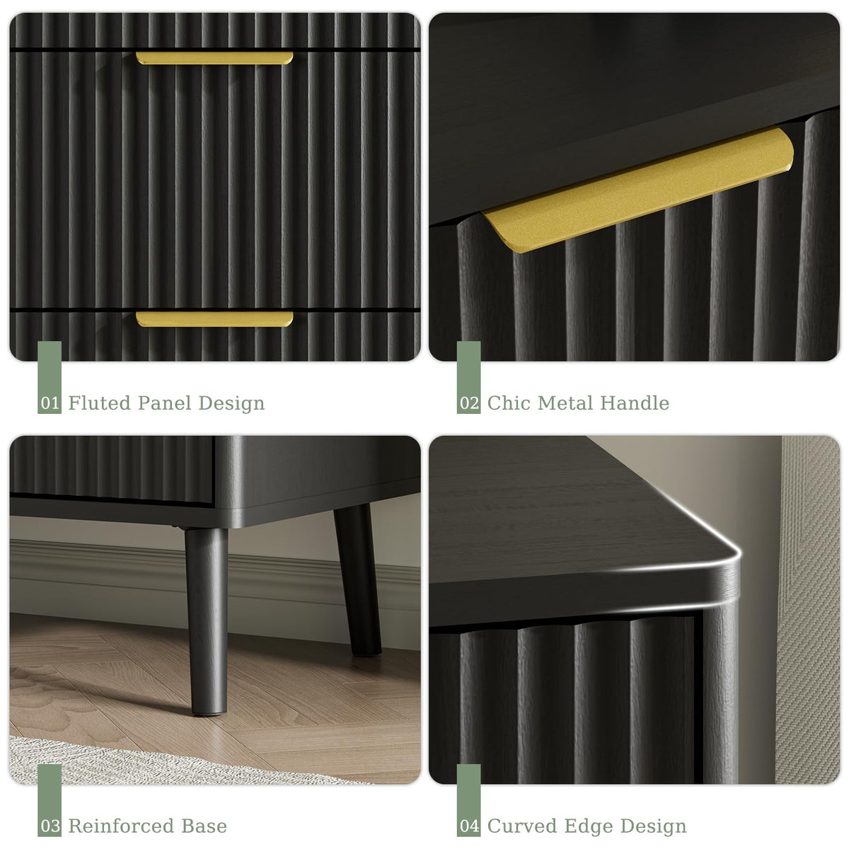 Black 9 Drawer Fluted Wood Dresser X340