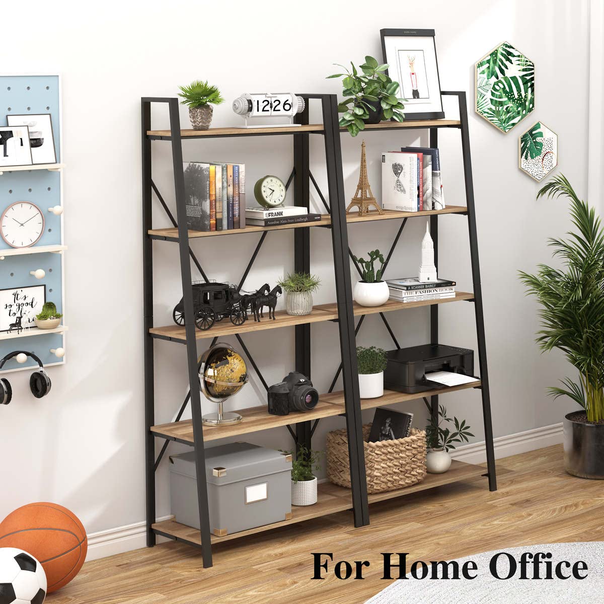 5 Tier Wood and Metal Ladder Bookshelf Q842759