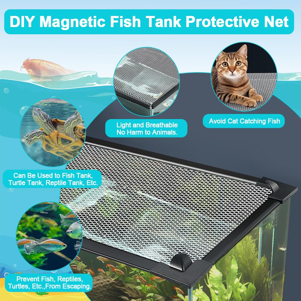 Magnetic Aquarium Cover Lid Anti-Jumping Net Adjustable Max 35''X19'' B16088