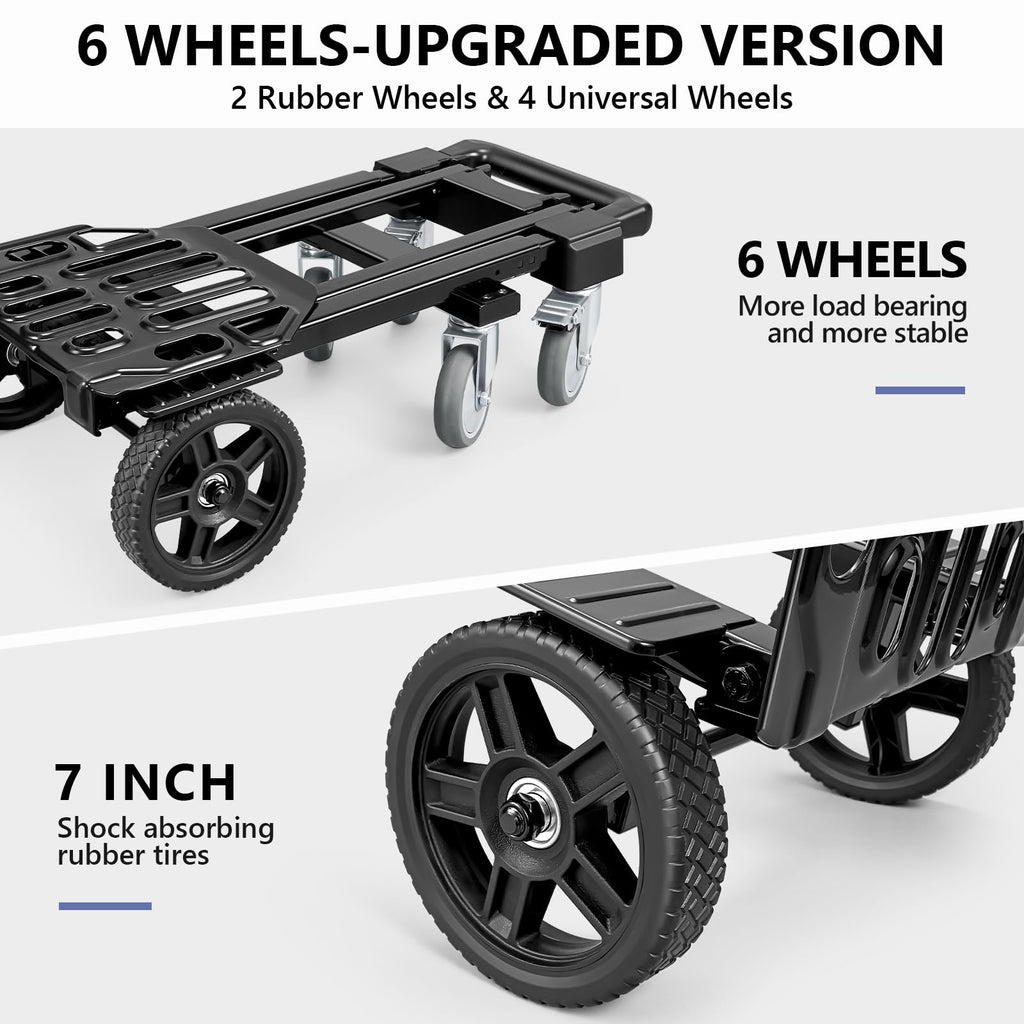 3-in-1 Convertible Dolly Cart 600LB Hand Truck with 6 Wheels P743330