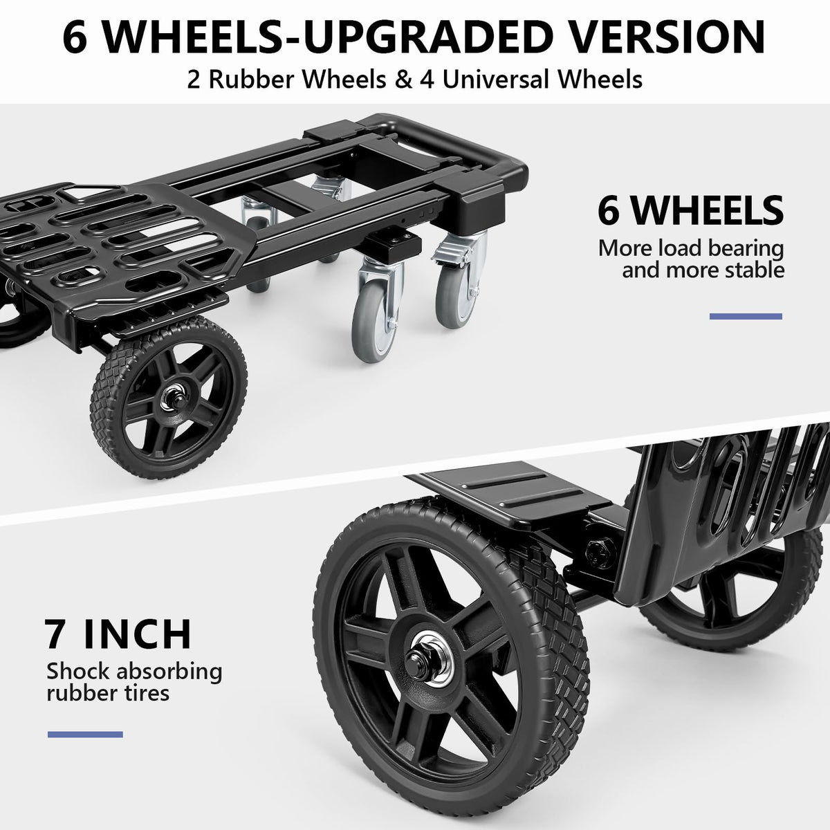3-in-1 Convertible Dolly Cart 600LB Hand Truck with 6 Wheels P743330