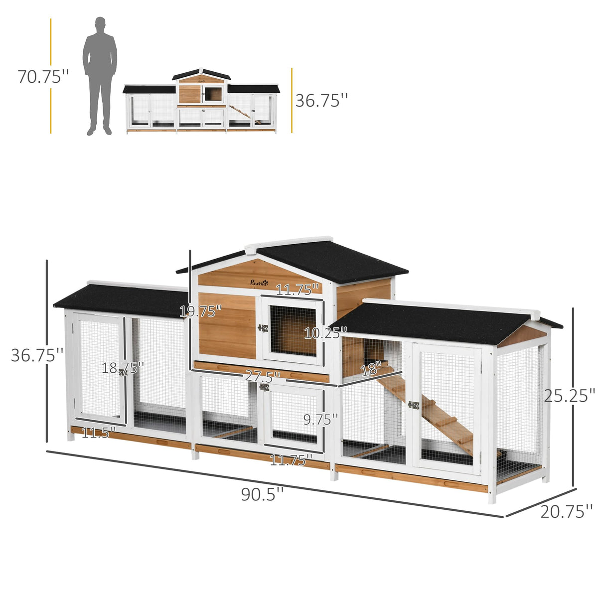White Wooden Rabbit Hutch with Ramp N84984