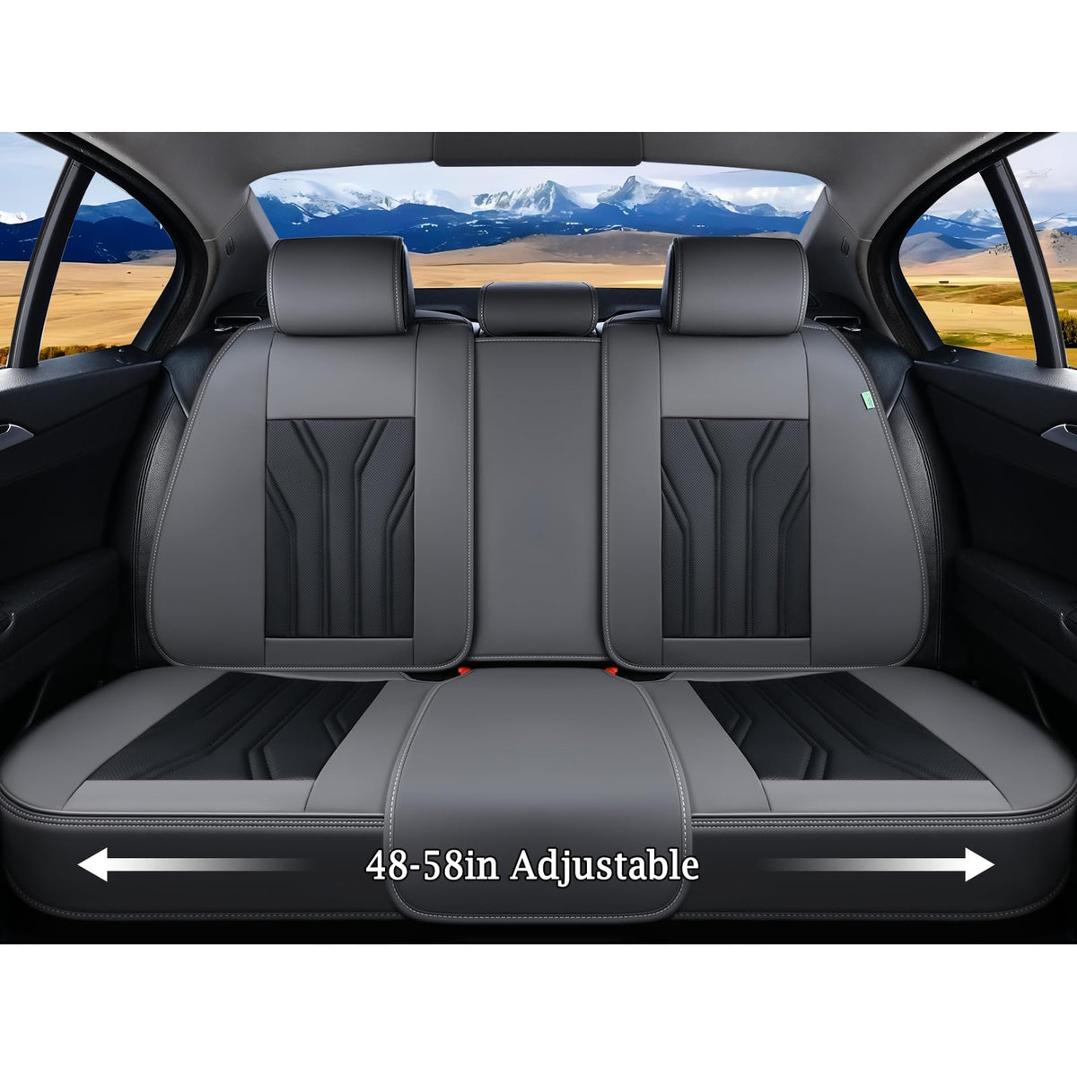 Leather Seat Covers Full Set 5 Seats Gray Black A8684