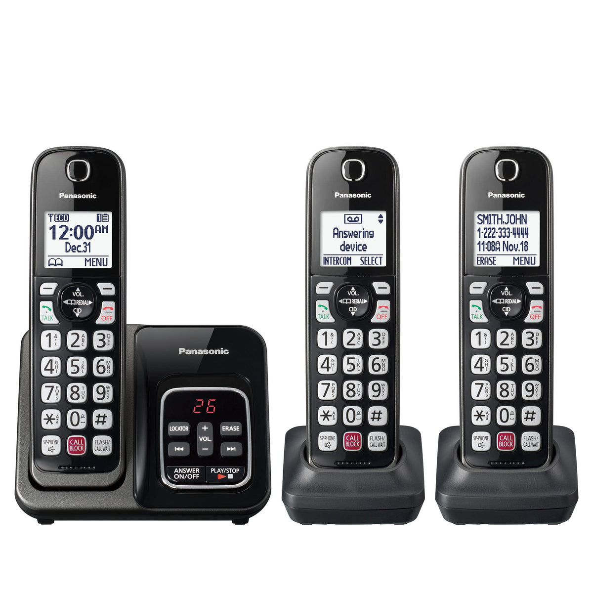 Cordless Phone with Answering Machine, 3 Handset A998