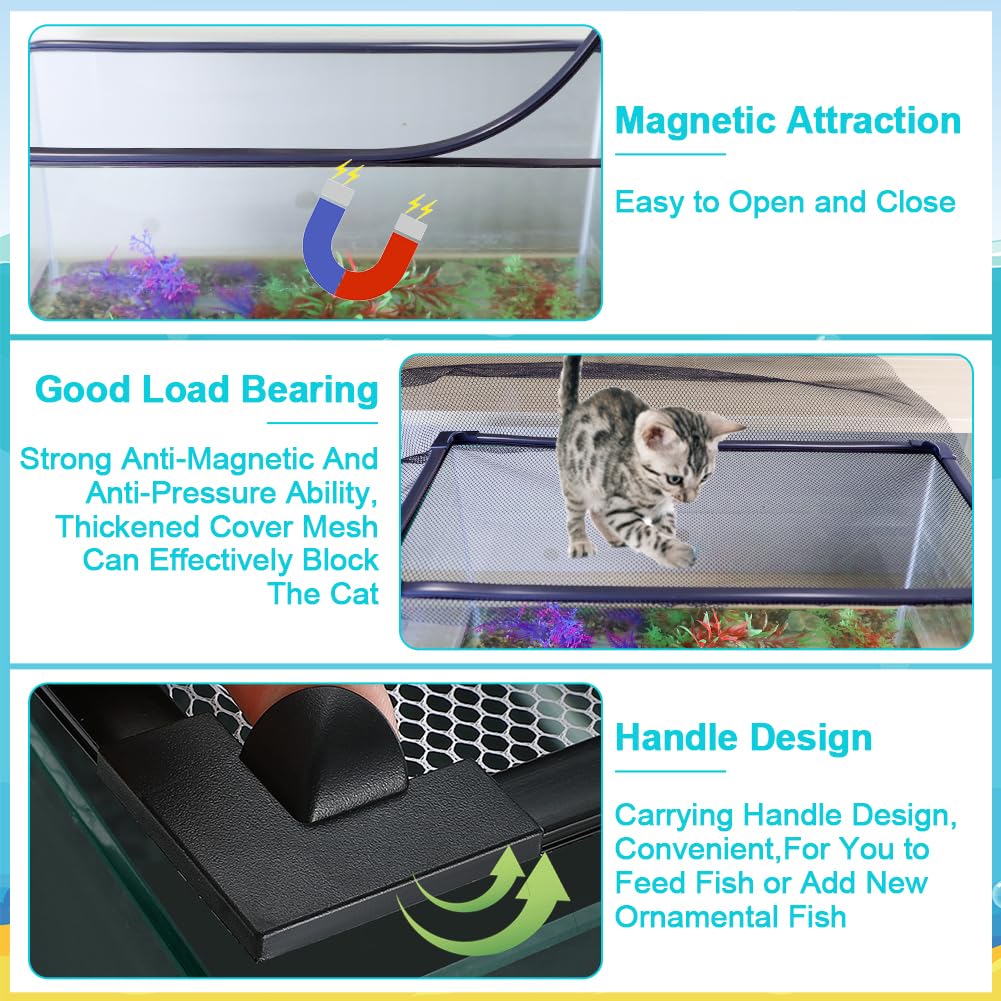 Magnetic Aquarium Cover Lid Anti-Jumping Net Adjustable Max 35''X19'' B16088
