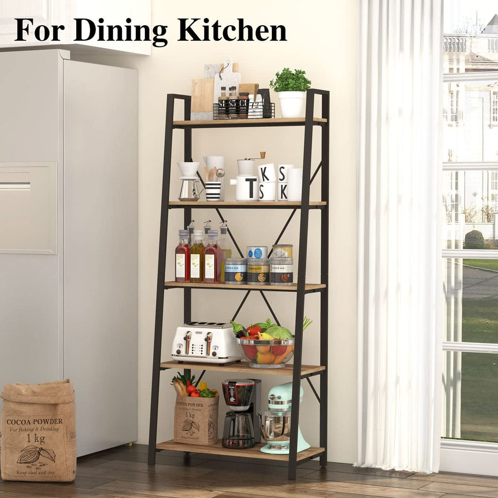 5 Tier Wood and Metal Ladder Bookshelf Q842759