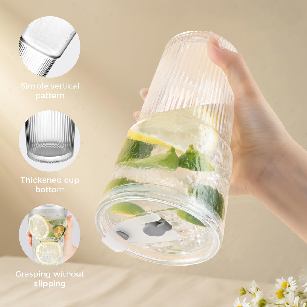 20oz Glass Cups with Lids and Straws, 2 PCS K161