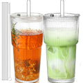 20oz Glass Cups with Lids and Straws, 2 PCS K161