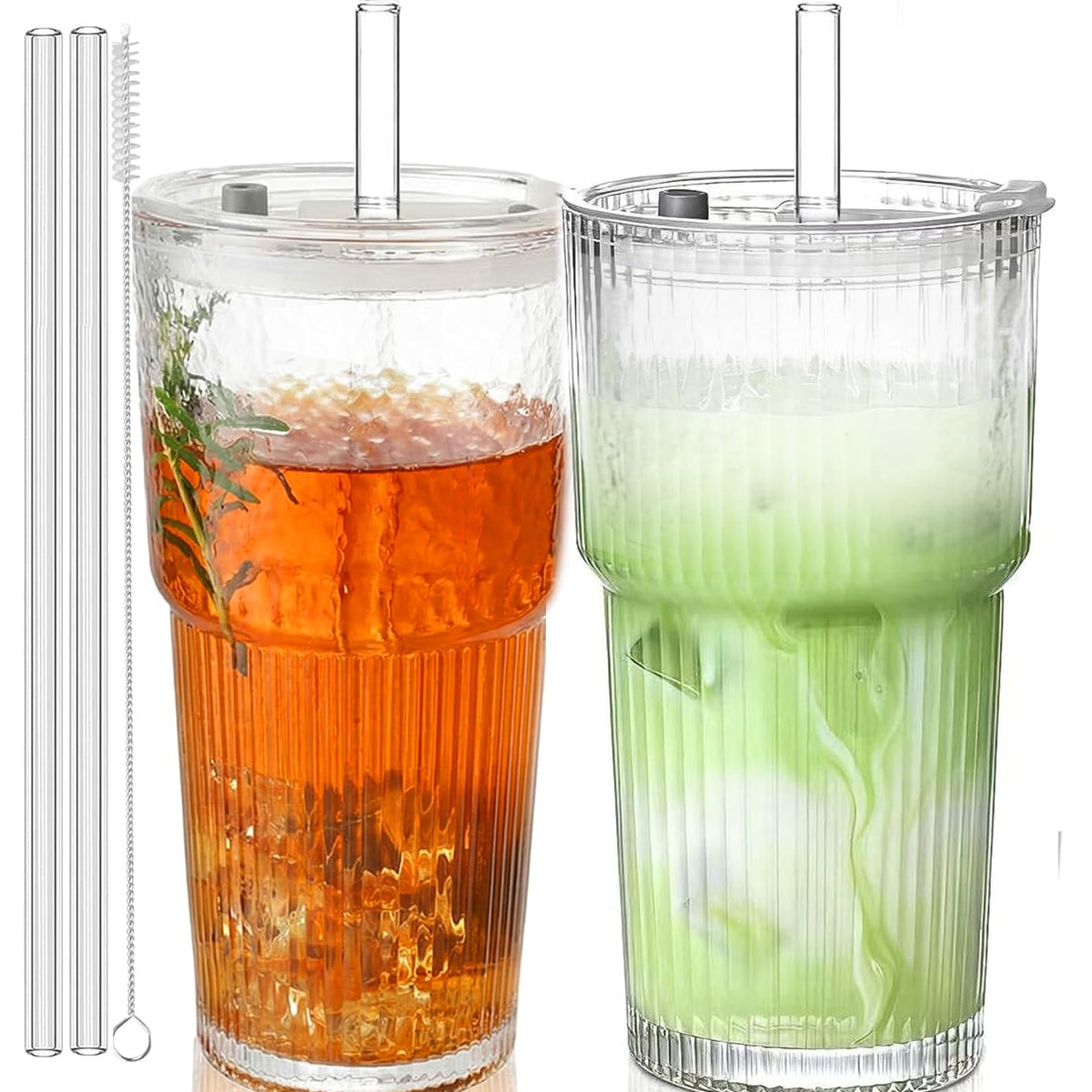 20oz Glass Cups with Lids and Straws, 2 PCS K161