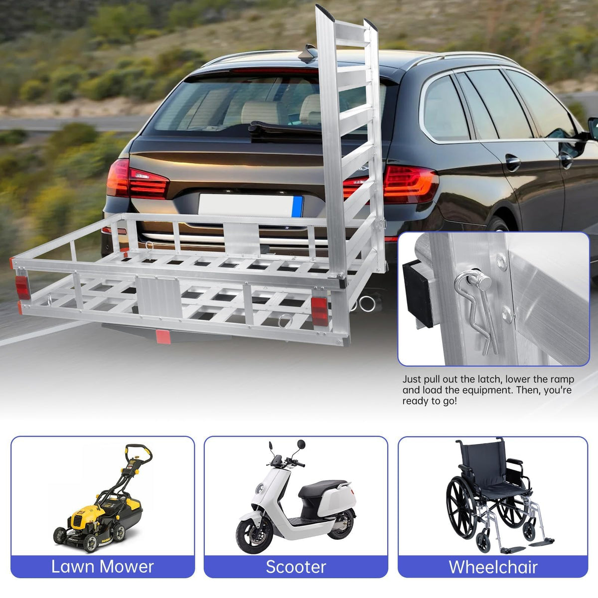 50" x 30" Aluminum Trailer Hitch Cargo Carrier with 41.5" Ramp G790357