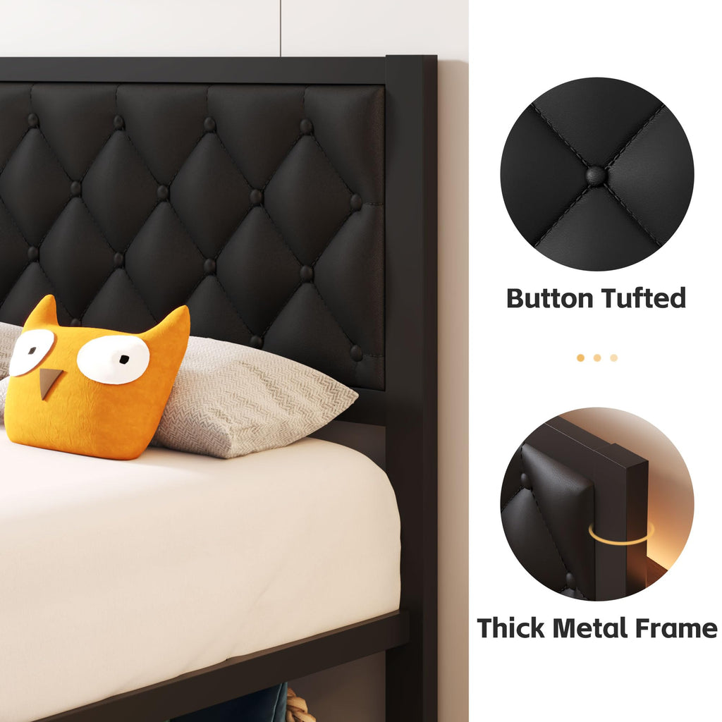 Black PU Leather Upholstered Twin Bed Frame with Headboard L78804