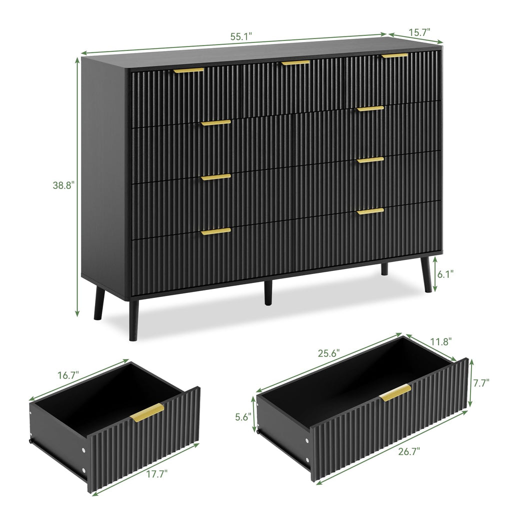 Black 9 Drawer Fluted Wood Dresser X340