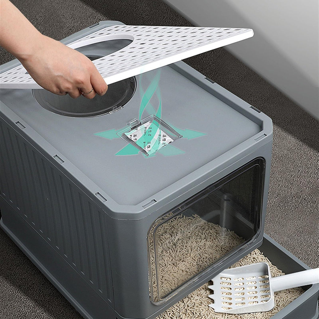 Enclosed Foldable Cat Litter Box with Lid V43816