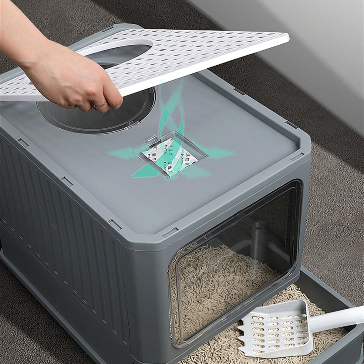 Enclosed Foldable Cat Litter Box with Lid V43816