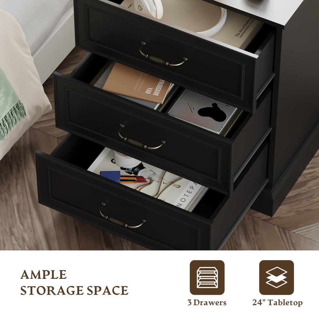 Black 3 Drawer Wood Dresser V848841