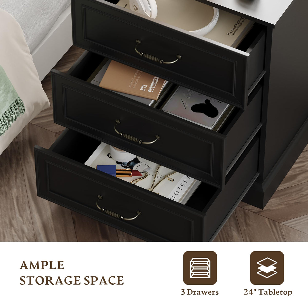 Black 3 Drawer Wood Dresser V848841