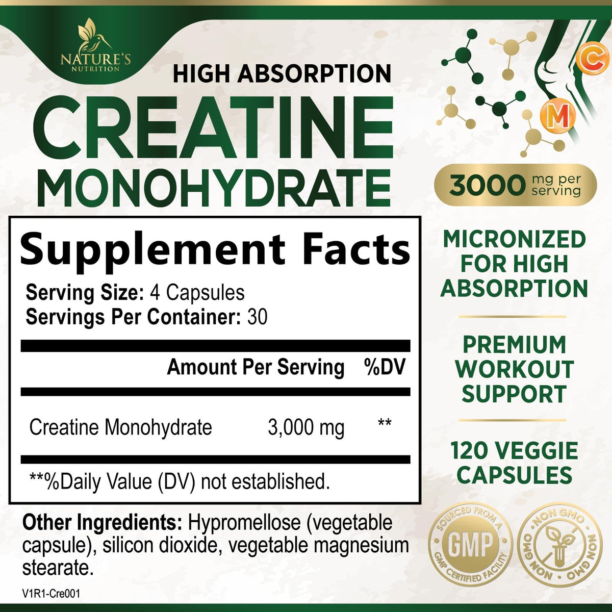 Micronized Creatine Monohydrate 3000mg 120 Capsules K66426