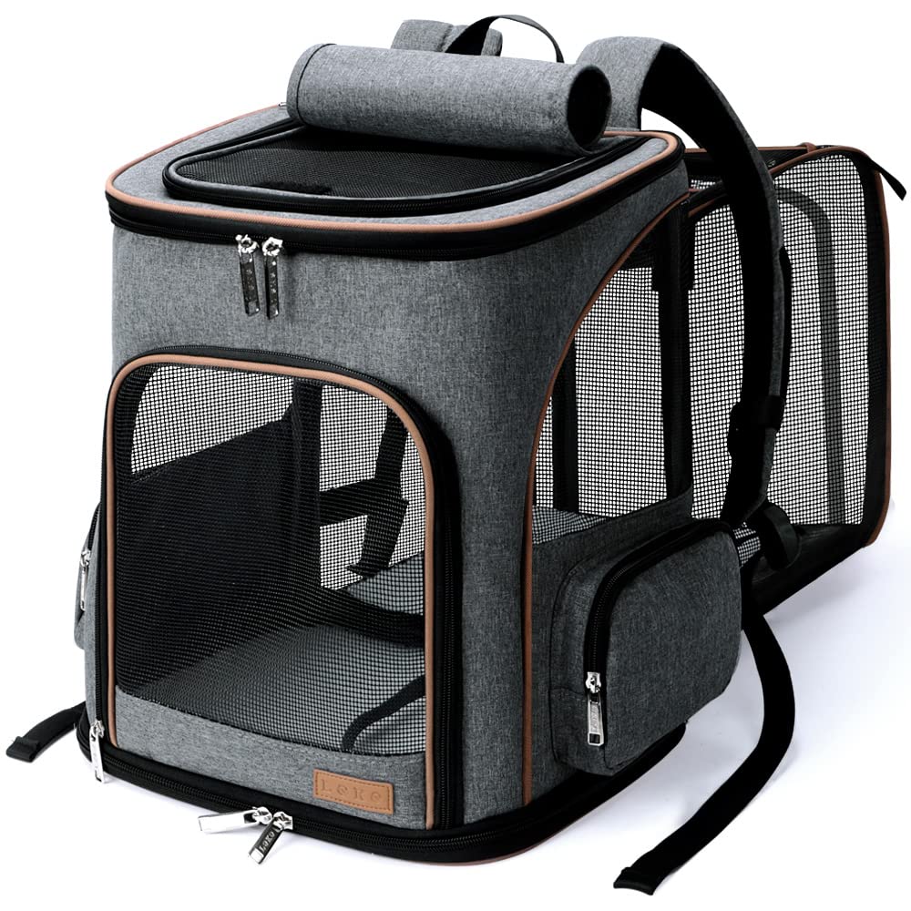 Expandable Foldable Pet Carrier Backpack with Inner Safety Leash, Grey E8026