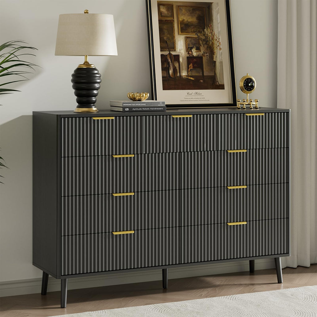 Black 9 Drawer Fluted Wood Dresser X340
