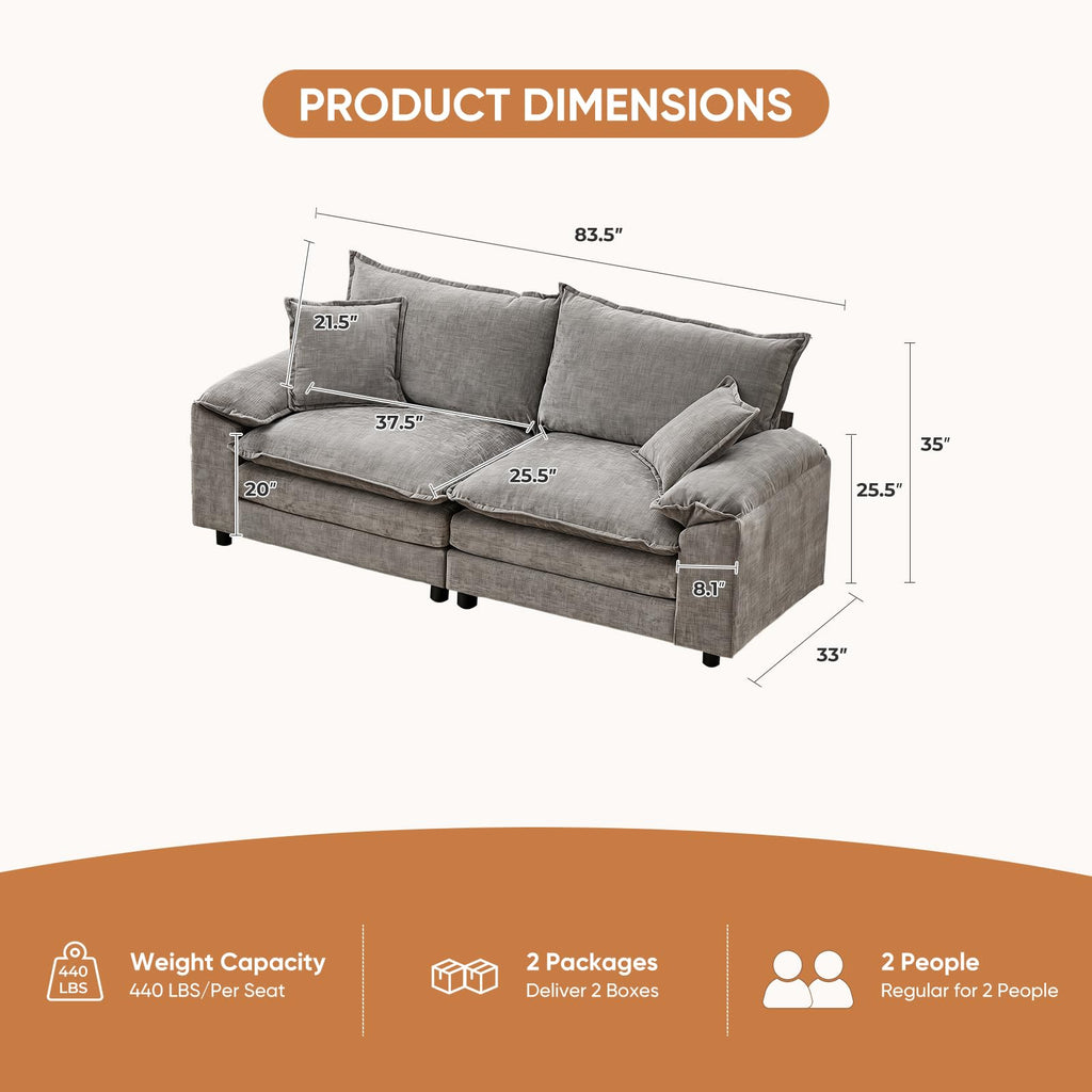 Light Gray Chenille 2 Seater Sofa with Pillows S67319
