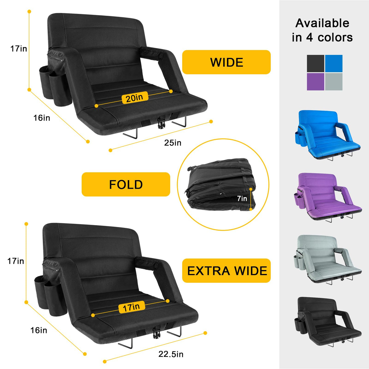 2 Pack Wide Waterproof Folding Stadium Seats with Back Support B1660