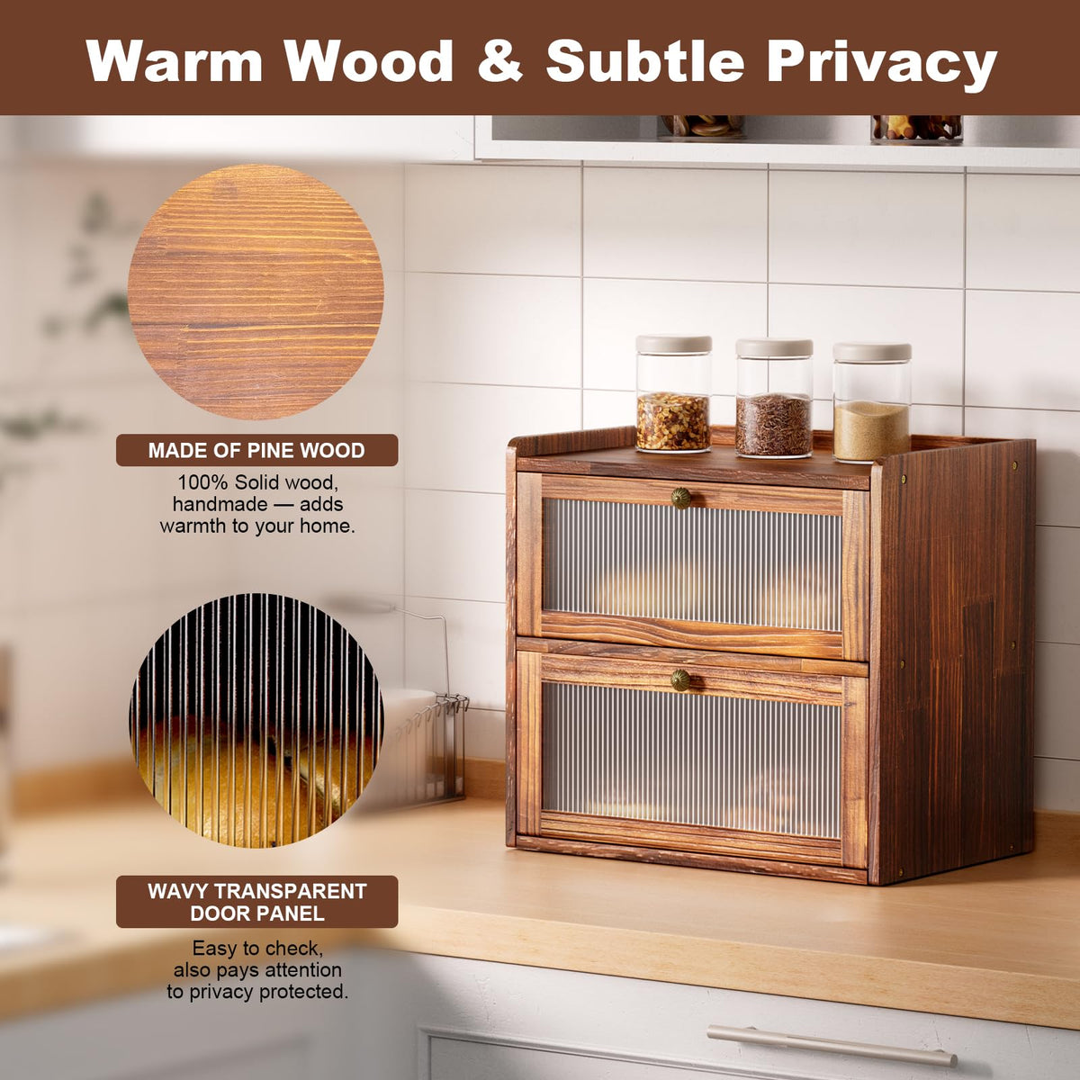 Large 2 Layer Wooden Bread Box with Window L644